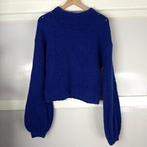 For Love and Lemons Knitz Mia Pointelle Cobalt Royal Blue Pullover Sweater Small